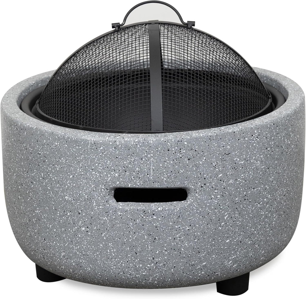 Alpine Corporation QFC334 Contemporary Gray Woodburning Firepit with Lid & Wood Poker, Decor for Patio & Deck, 16' H, Gray