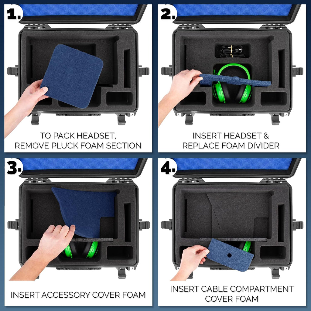 CASEMATIX Travel Case Compatible With PlayStation 5 Pro & PS5 Pro Disc Drive - Hard Shell Waterproof Case with Custom Foam for Console, Pro Controllers, Stand, Headset, Games & Accessories (Blue Lid)