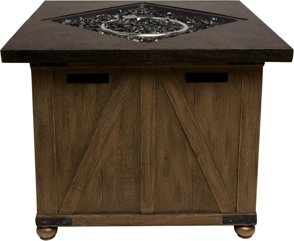 Alpine Corporation 24' Wood Grain Fire Pit Table, 50K BTU, All Weather Outdoor Heater with Flame Control for Patio, Garden and Yard