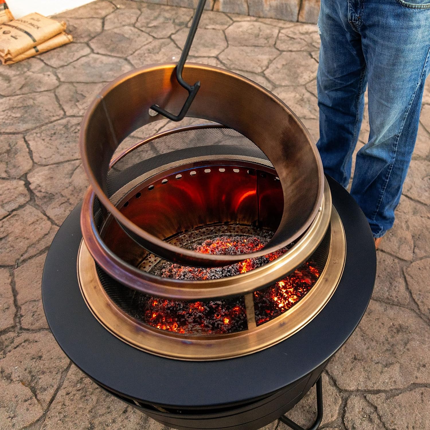 TIKI Reunion Fire Pit Heat Deflector & Screen with Poker – Outdoor Fire Pit Accessories for More Warmth & Safety – Spark Protector & Ember Guard for Even Heat Distribution – Durable Metal Design