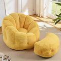 Bean Bag Chair with Ottoman, Flower Shape Bean Bag Chairs for Adults and Teens, Comfy Plush Faux Fur Bean Bags for Living Room, Bedroom, Apartment, Dorm, Yellow