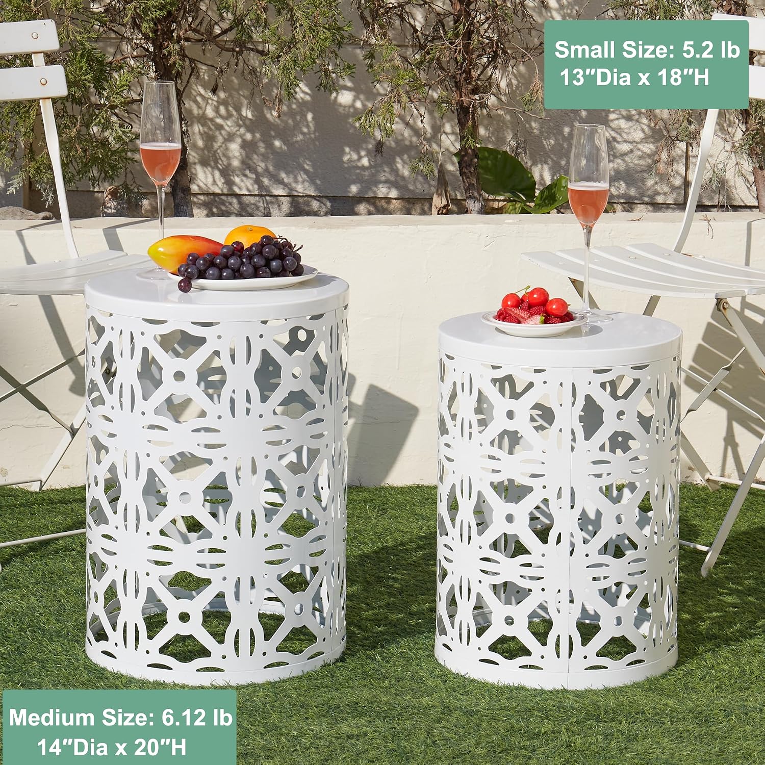Y&M Set of 3 Stacking Coffee Table for Living Room, Round Metal Coffee Table, Indoor End Tables, Outdoor Garden Stool with Heavy Duty Metal Frame Modern Industrial Decor - Pure White (Ship from US)