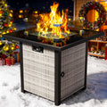Propane Fire Pit Table, Outdoor Fire Pit Table, 27' Rattan Square Outdoor Gas Fire Pit with Glass Wind Guard, Tempered Glass Tabletop, Lid, CSA Listed, 50,000 BTU for Outside Patio Deck & Garden