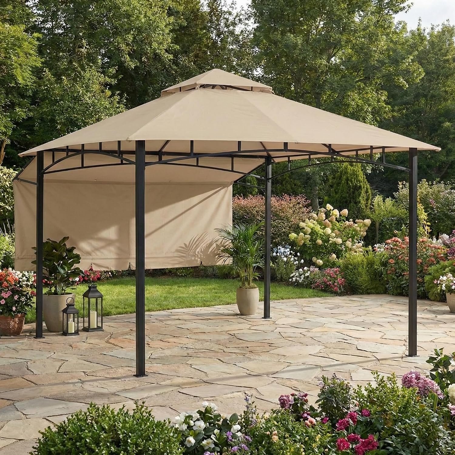 Garden Winds Durable 350 Replacement Canopy Top Compatible with Garden House 10' x 10' Gazebo Model 5SGZ14051010NN - Beige