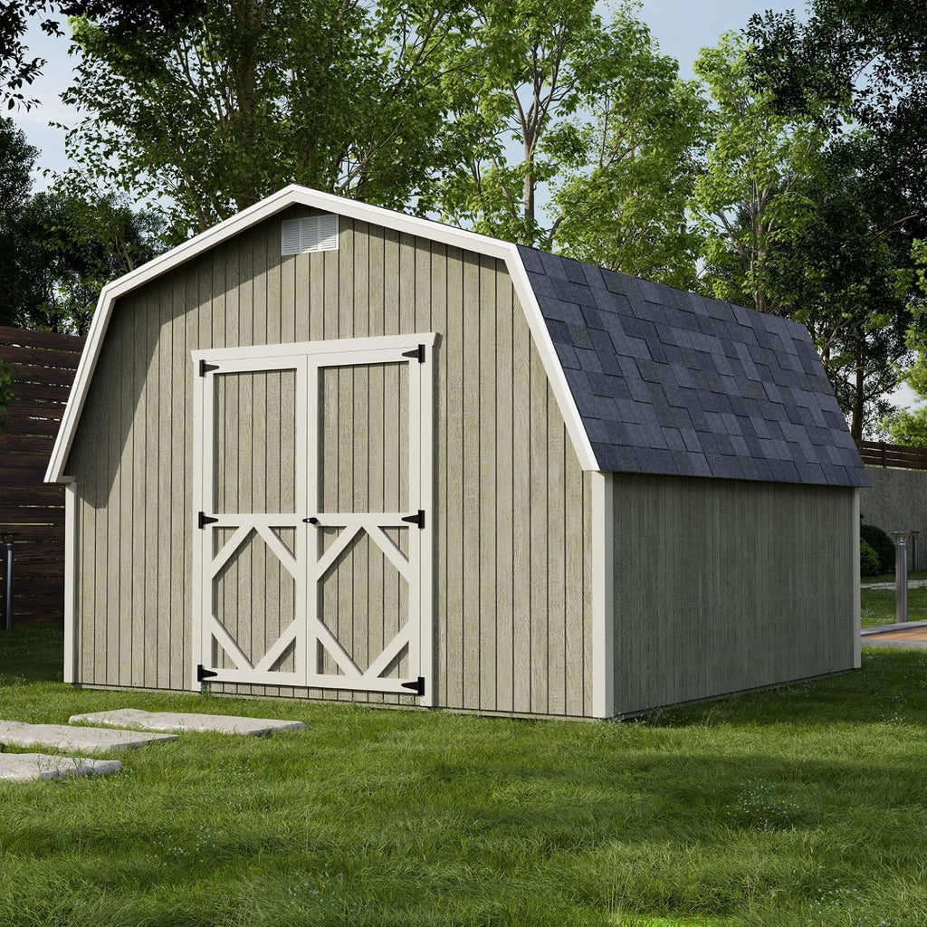 Little Cottage Co. 12x12 Classic Gambrel Barn with 4 ft. Sidewalls with Floor, Outdoor Wood Storage Shed Do-It-Yourself Precut Kit