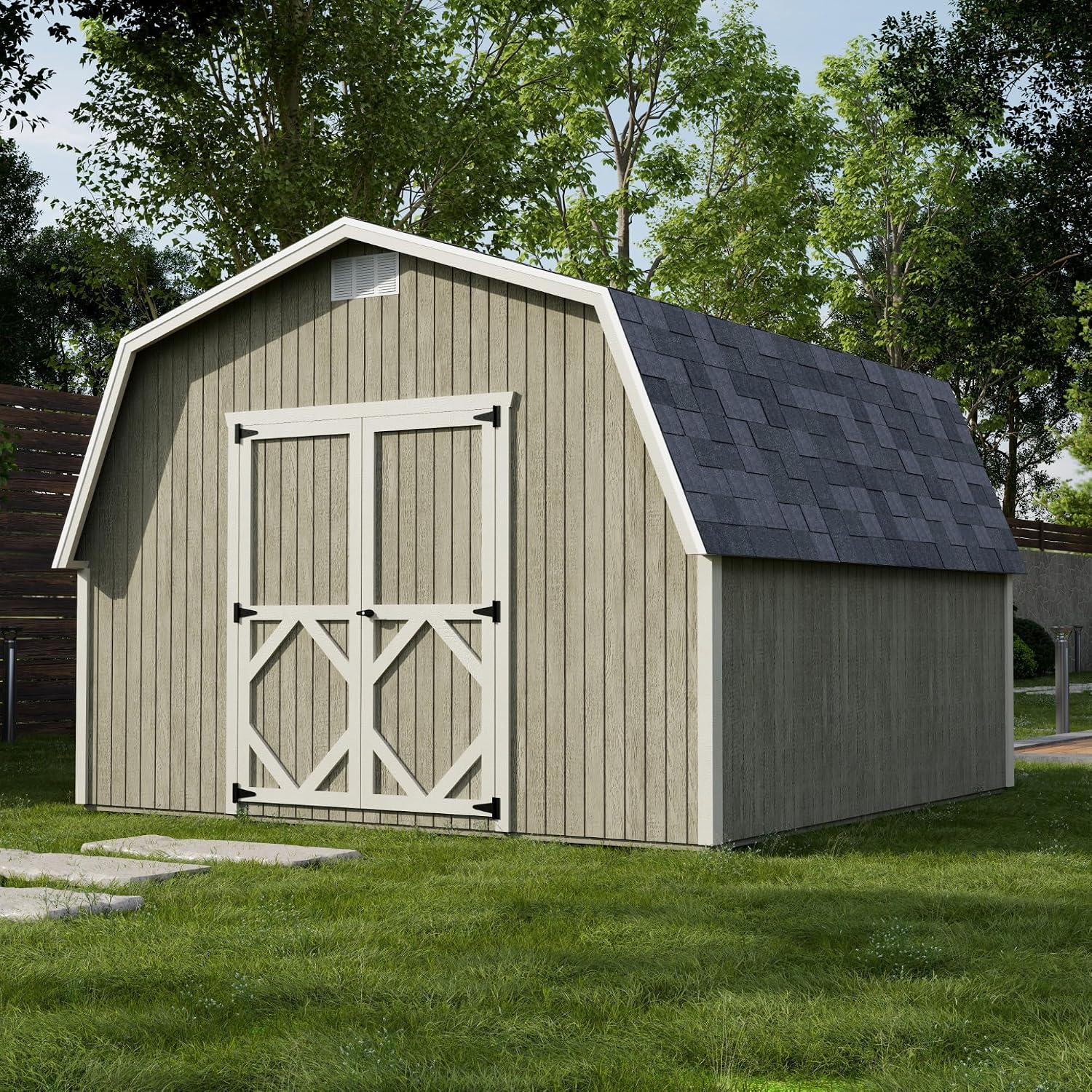 Little Cottage Co. 12x12 Classic Gambrel Barn with 4 ft. Sidewalls with Floor, Outdoor Wood Storage Shed Do-It-Yourself Precut Kit