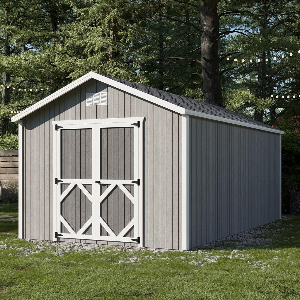 Little Cottage Co. 10x18 Classic Gable Shed with Floor, Outdoor Wood Storage Do-It-Yourself Precut Kit