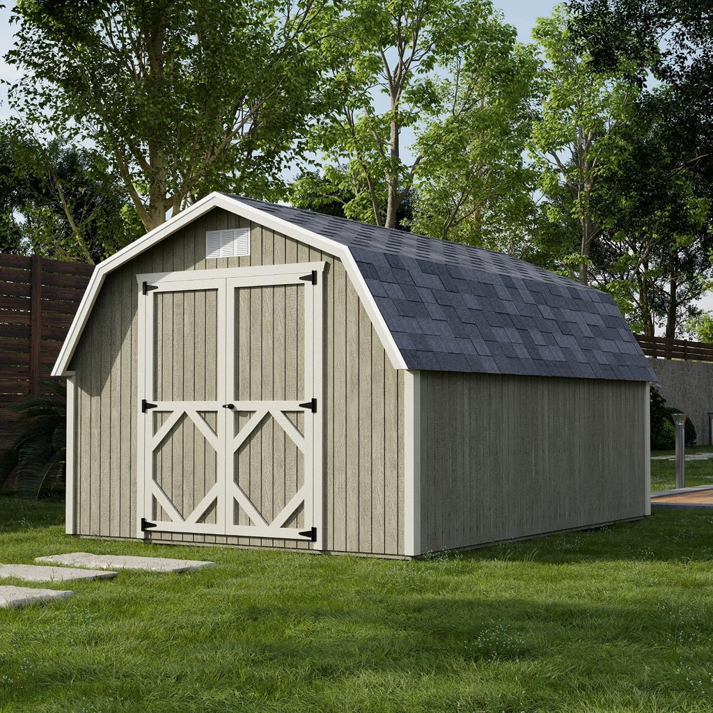 Little Cottage Co. 10x14 Classic Gambrel Barn with 4 ft. Sidewalls with Floor, Outdoor Wood Storage Shed Do-It-Yourself Precut Kit