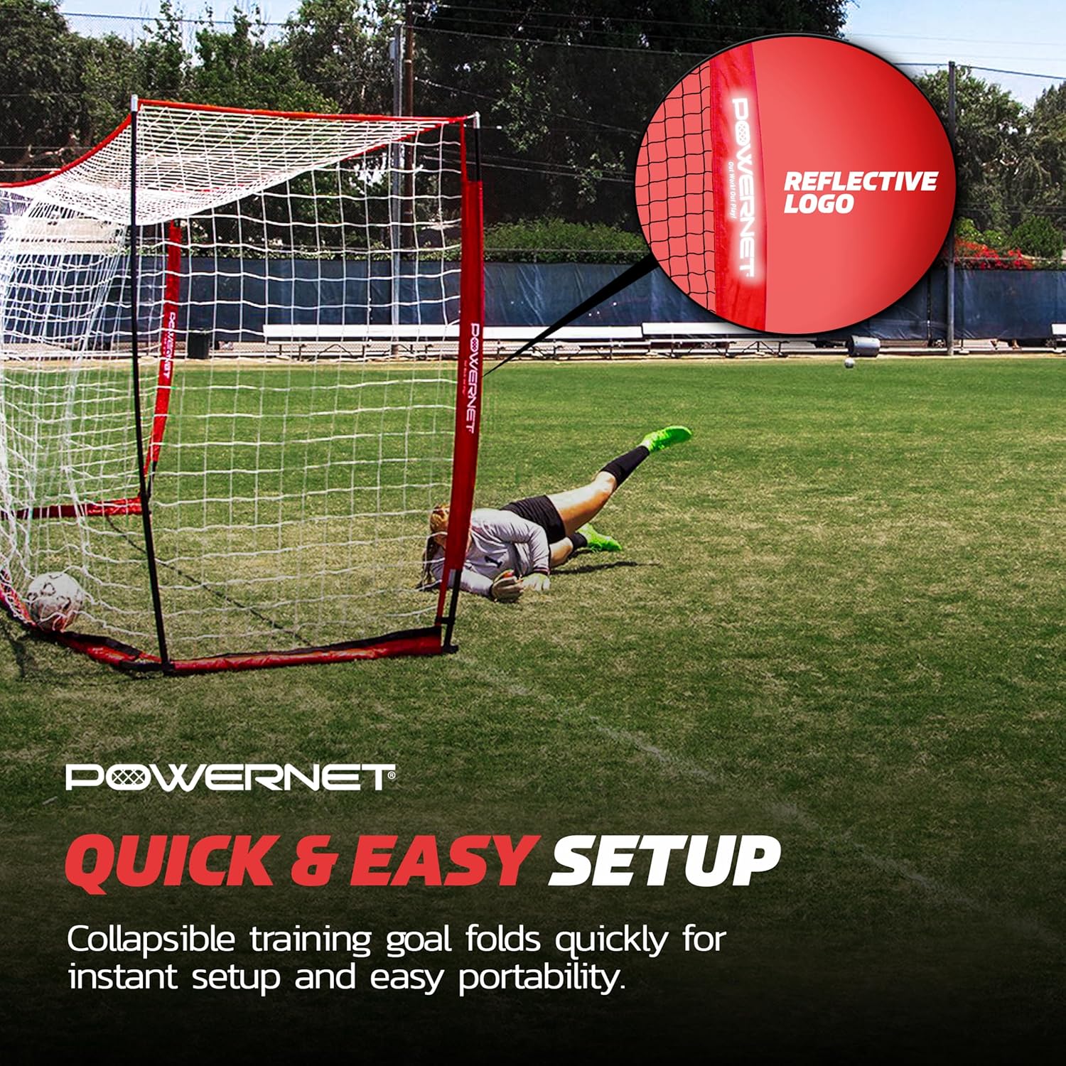 PowerNet Soccer Goal for Backyard, 3Mx2M / 6x4 / 8x4 / 12x6 / 14x7 /18.5x6.5 / 21x7 / 24 x 8 Portable Soccer Net, Sports & Outdoors Training Equipment, Quick Setup 1 Goal & Zipper Storage Bag