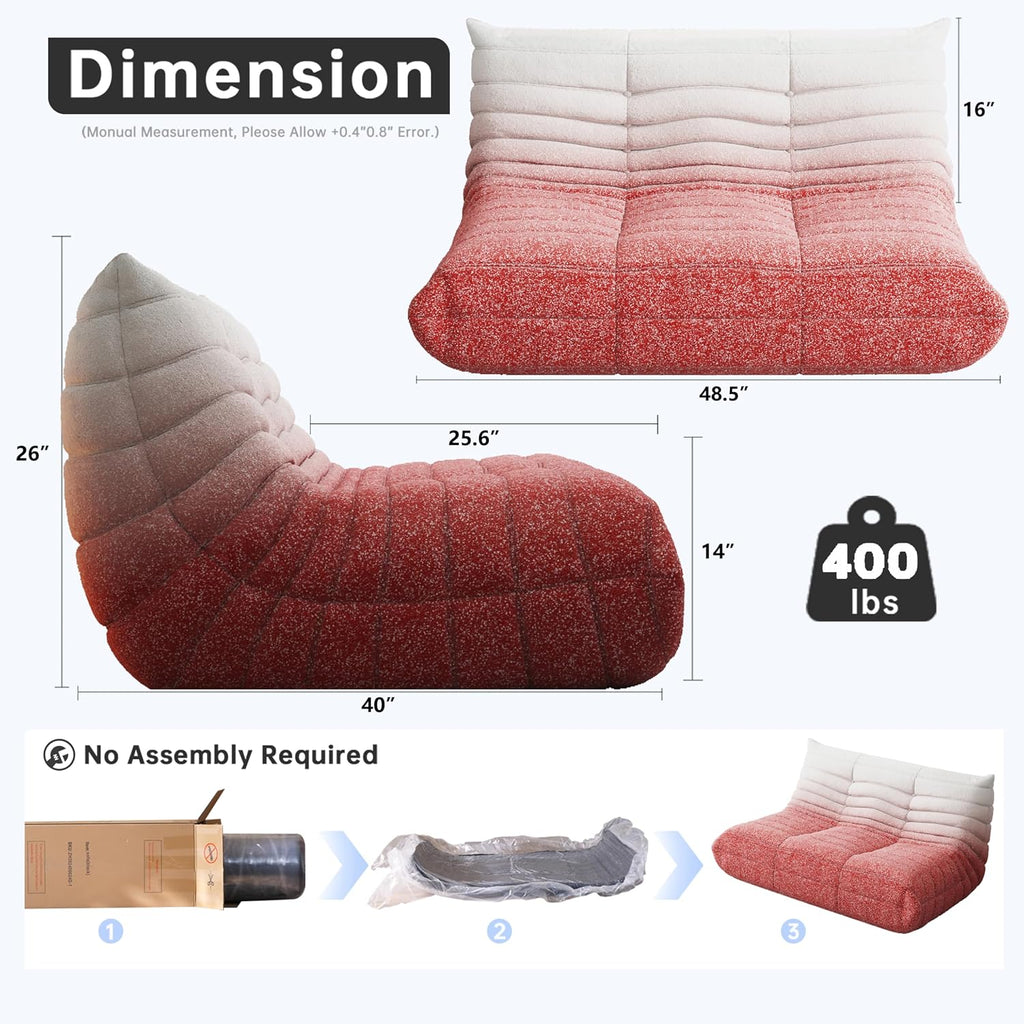 WHGBJA Bean Bag Chairs for Adults, Memory Foam Couch Loveseat Sofa Chair, Soft Teddy Material Cozy Comfy Reading Nook Chairs, Floor Chair for Living Room Bedroom Office(Pink+White)