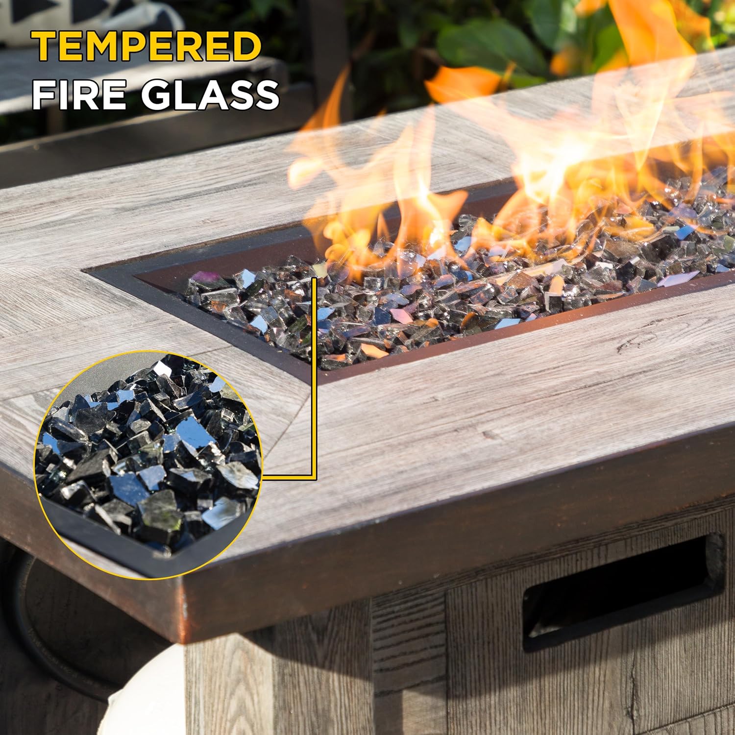 Alpine Corporation GXT974 Rectangular Wood Look Fire Pit Table with 50K BTU & Adjustable Flame, Cozy Patio Décor, 24' H, Gray