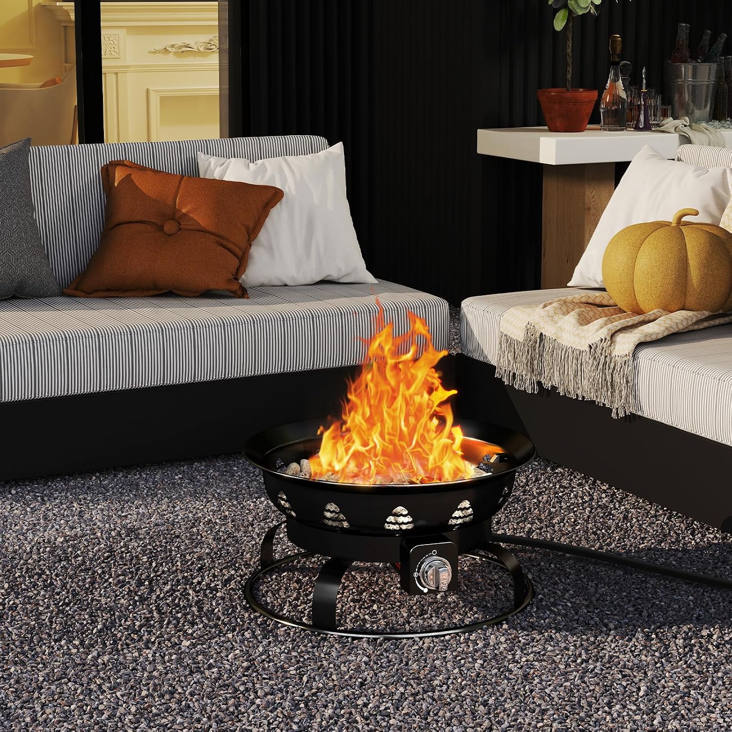 Tangkula Propane Fire Pit, 21 Inch Diameter Patio Portable Fire Bowl with Cover, Igniter & Tank Base Holder, 58,000 BTU Outdoor Gas Firepit with Lava Rock for Camping, Patio