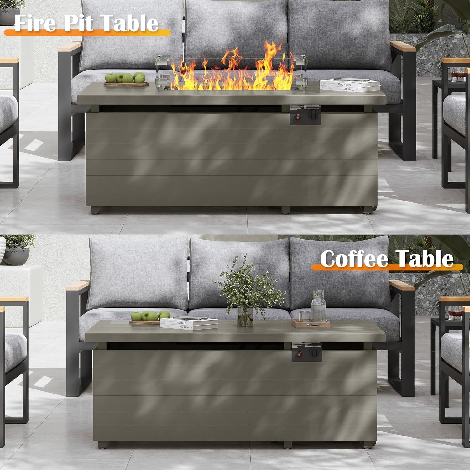 Sundale Outdoor 51 Inch Outdoor Fire Pit Table, 50,000BTU Rectangle Propane Fire Pit with Sliding Tank Holder, Glass Wind Guard, Dust Cover, Removable Lid, CSA Certified, Olive Green