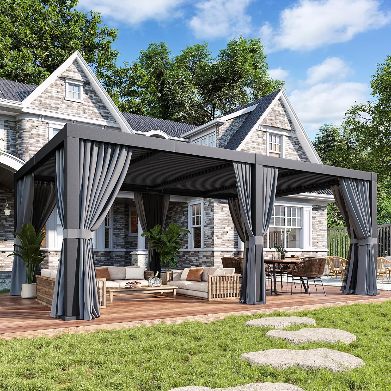 Louvered Pergola 12ft x 20ft Outdoor Aluminum Pergola with Adjustable Top for Decks, Gardens and Backyards, Gray