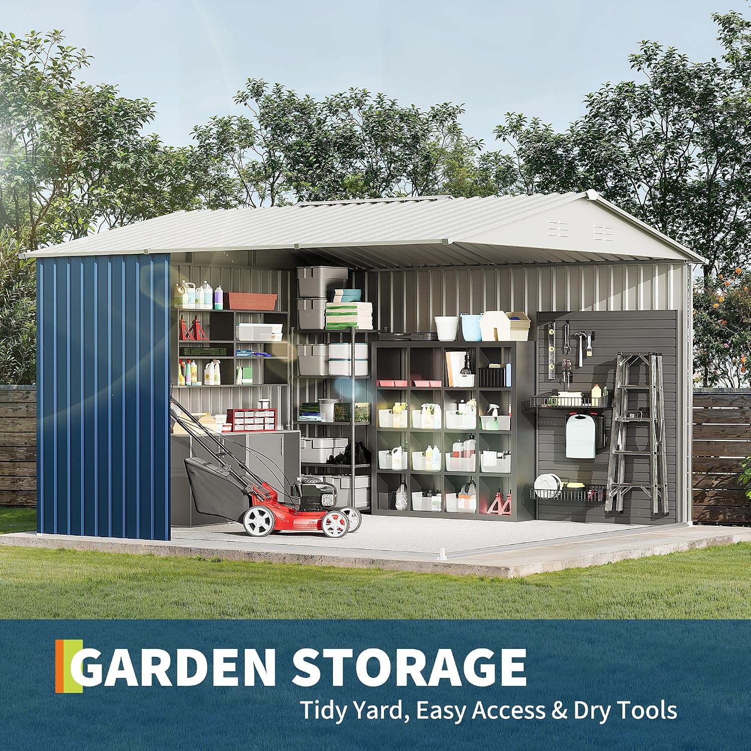 Garvee 10 X 10 FT Outdoor Storage Shed,Metal Garden Sheds&Outdoor Storage Clearance, Large Outdoor Storage Shed for Tools, Lawn Equipment, Garden Supplies - All Weather Lockable Metal Shed