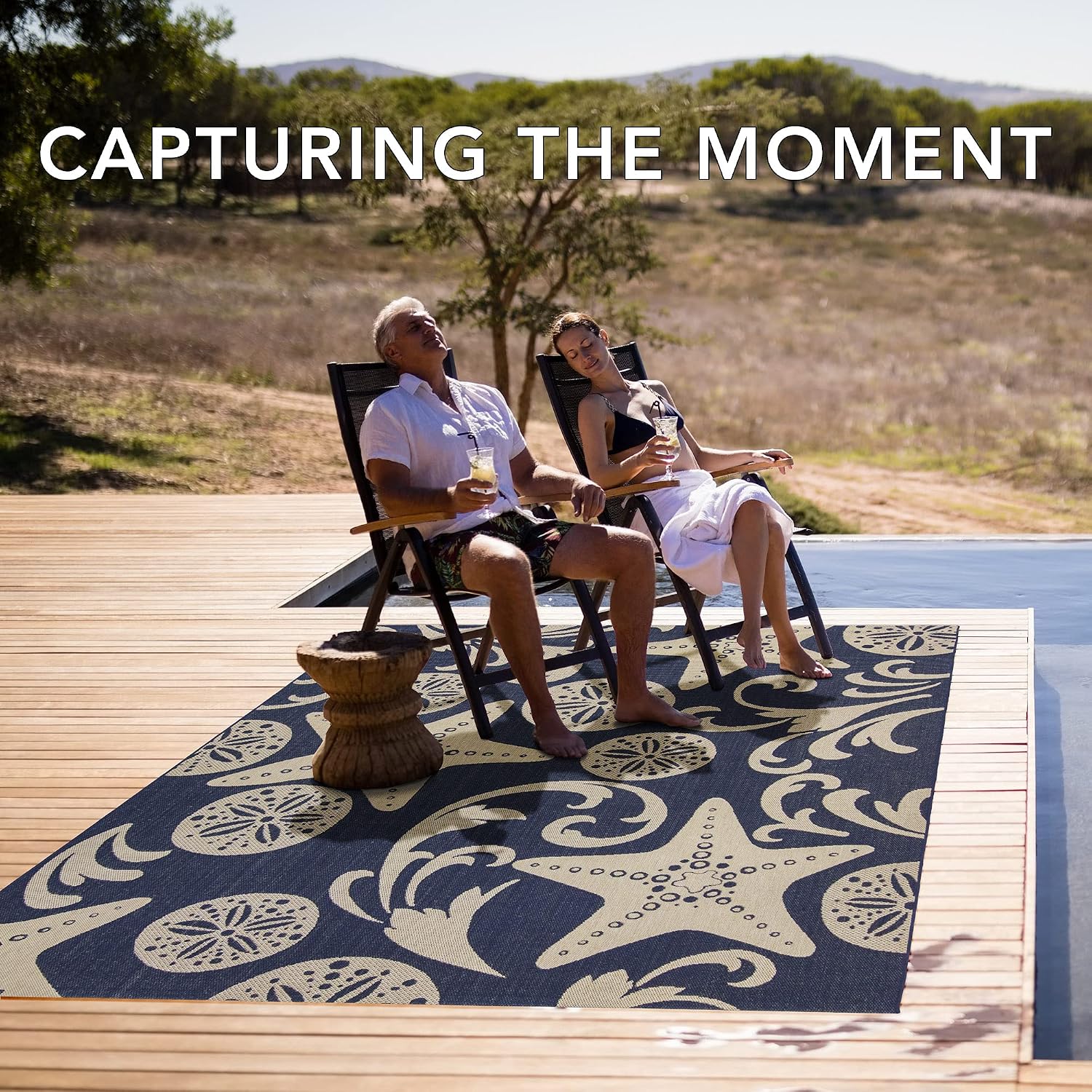 Gertmenian Indoor Outdoor Area Rug, Classic Flatweave, Washable, Stain & UV Resistant Carpet, Deck, Patio, Poolside & Mudroom, 8x10 Ft Large, Simple Border, Black Tan
