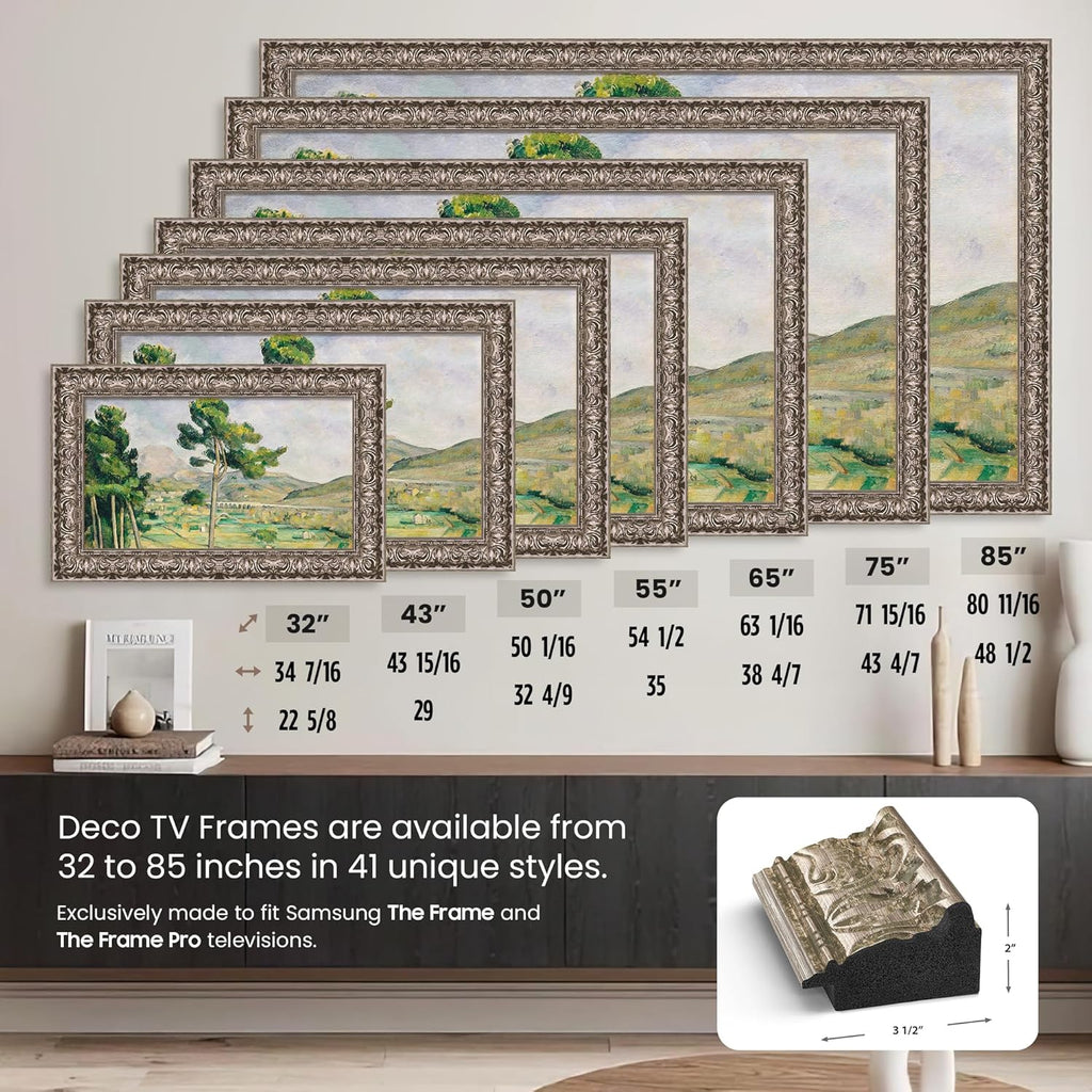 Tuscan Silver 85' Premiere Deco TV Frame - Compatible ONLY with Samsung The Frame TV and Pro TVs (Fits 2021-2026, LS03A, LS03B,LS03C,LS03D,LS03FA,LS03FW)
