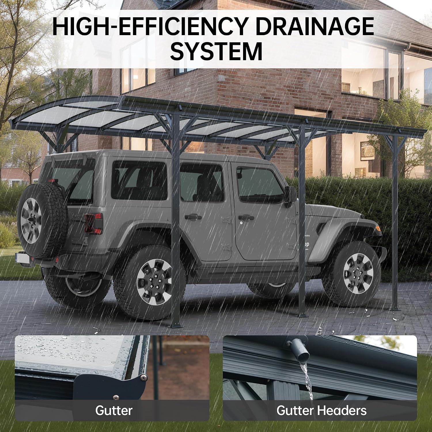 Real Relax Carport 10 x 19 ft Heavy Duty Metal, Multi-Use Shelter with Aluminum Arch-Roof with Polycarbonate Panel for Cars, Boats & Shade, Grey