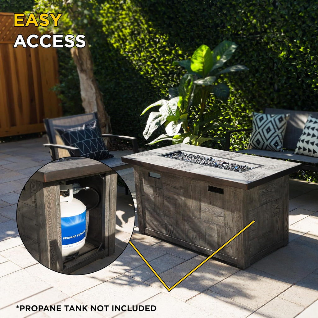 Alpine Corporation GXT974 Rectangular Wood Look Fire Pit Table with 50K BTU & Adjustable Flame, Cozy Patio Décor, 24' H, Gray