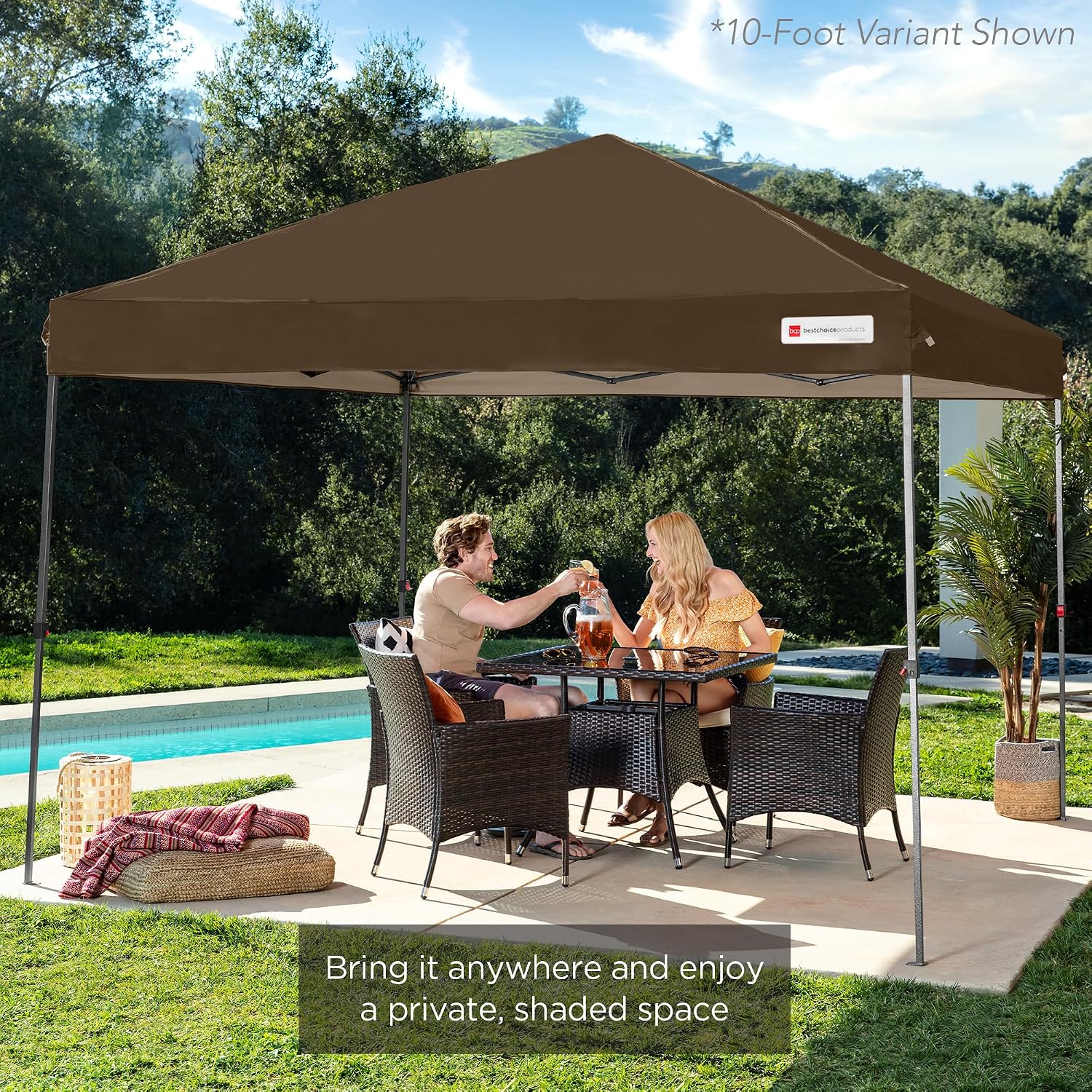 Best Choice Products 12x12ft Pop Up Canopy Tent, Outdoor Shade, 1 Person 1 Minute Set Up, Carry Case, 4 Weight Bags - Brown