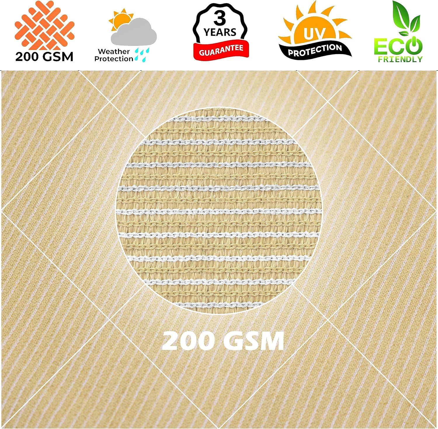 Royal Shade 12' x 16' Beige Rectangle Square Sun Shade Sail Order to Make RTAPR1016 Canopy, UPF50+ 95% UV Blockage, 200GSM Commercial Standard Heavy Duty, 3 Years Warranty (We Make Custom Size)