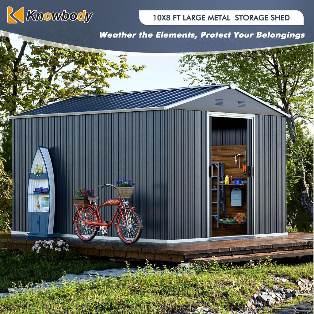 Metal Shed 8x10x6 FT - Steel Tool Storage with Sliding Door and Air Vents - Outdoor Bike Sheds for Garden, Backyard, Patio - Utility Outdoor Storage
