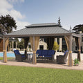 12'x18' Hardtop Gazebo with Netting and Curtains, Outdoor Aluminum Frame Pergola, Heavy Duty Metal Double Roof of Galvanized Steel Pavilion for Patio, Backyard, Deck, Lawns