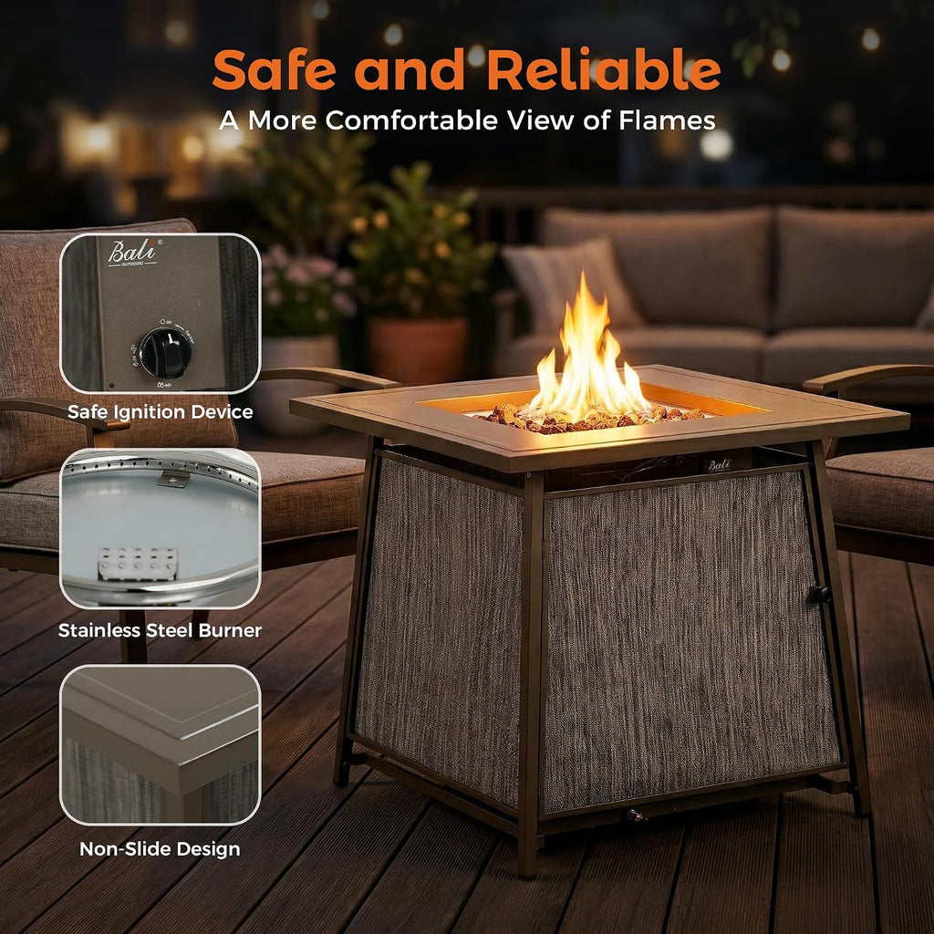 BALI OUTDOORS 50,000 BTU Propane Fire Pit Outdoor, 28 inch Propane Fire Pit Table Square, Gas Firepits for Outside Patio, Garden, Backyard
