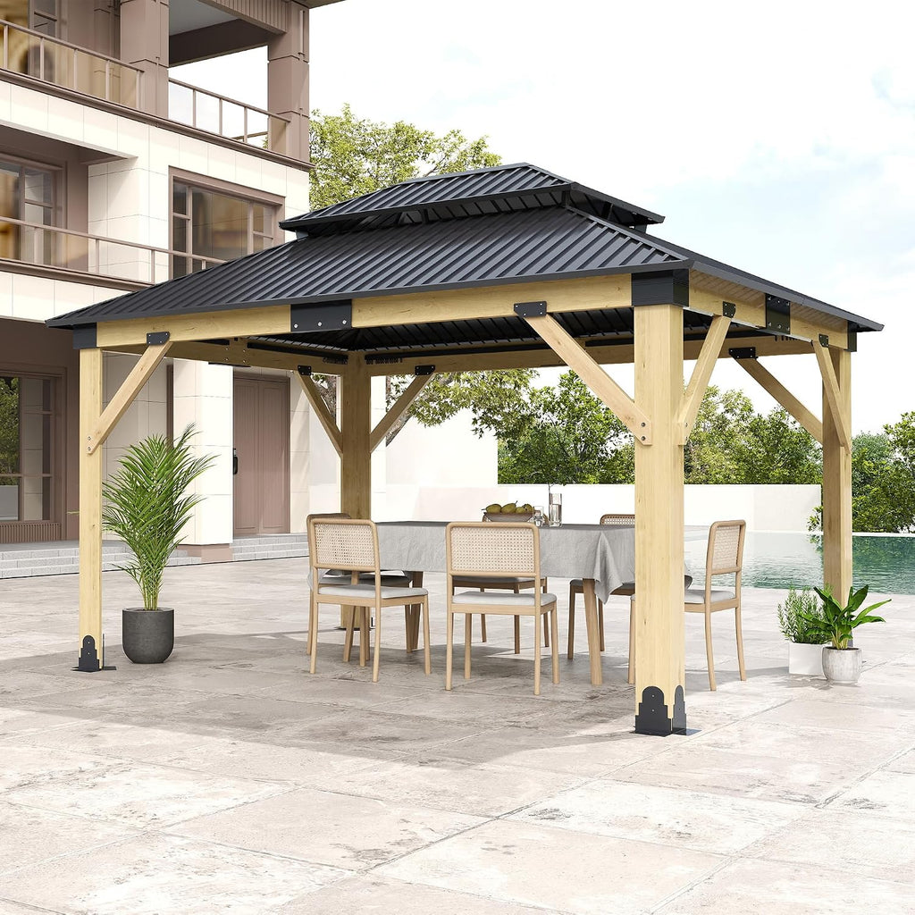 Hartdtop Wood Gazebo 11'x13', Cedar Wooden Gazebos, Outdoor Gazebo with Waterproof Steel Roof, Fit Patio, Backyard, Garden, Lawns, Porch