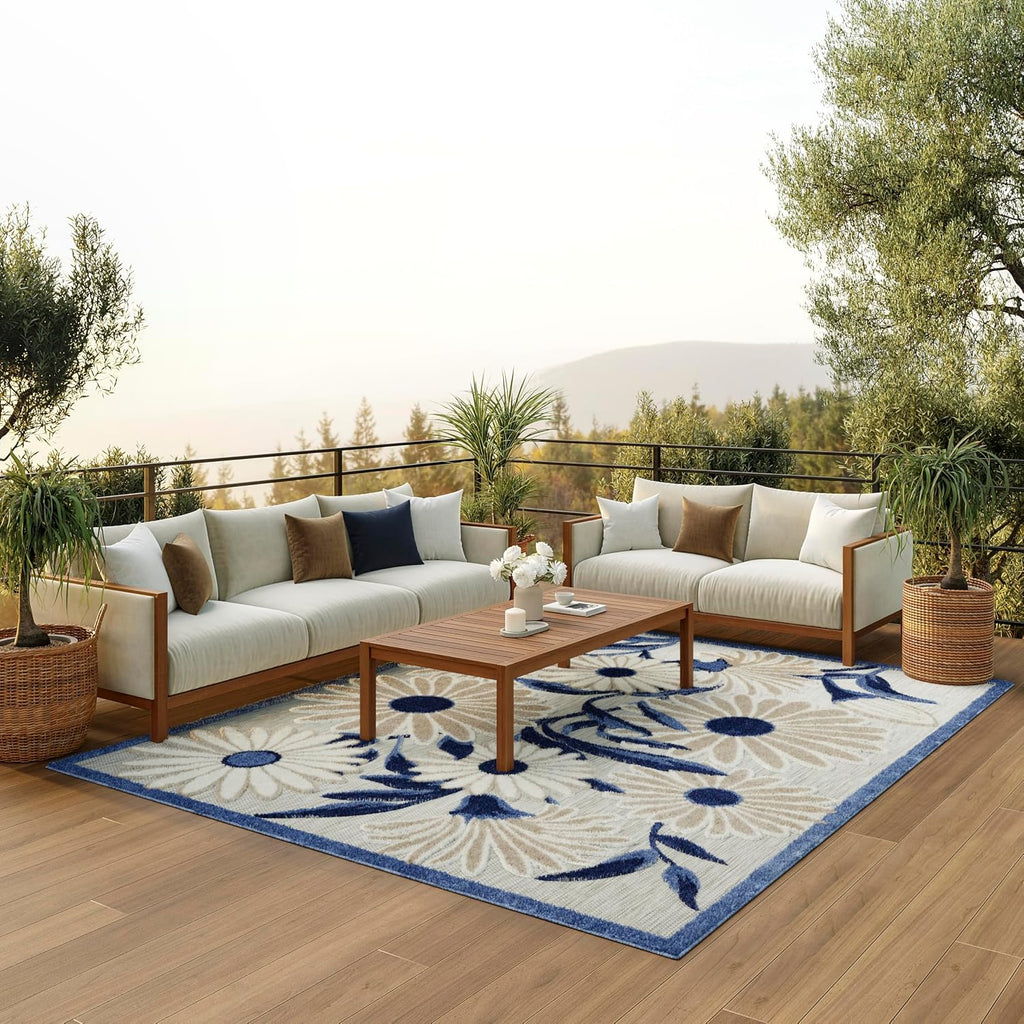 Nourison Home Aloha Blue Grey 6' x 9' Area Rug - Easy Clean, Non Shedding, Bed Room, Living Room, Dining Room, Kitchen (6' x 9')
