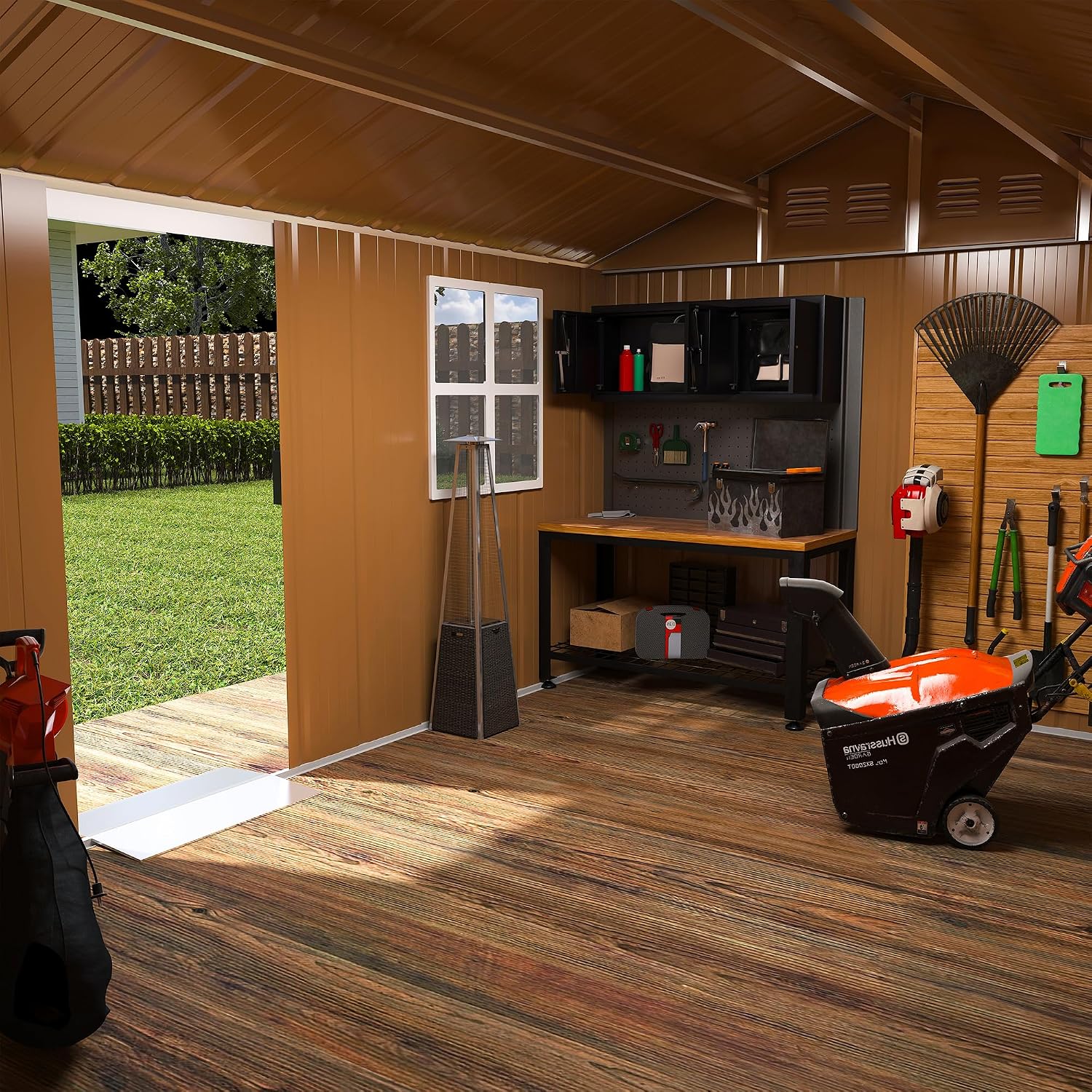 Outdoor Storage Shed, Heavy-Duty Metal Steel Shed with Windows, Lockable Door & Ventilation, Weatherproof Garden Shed for Backyard, Lawn, and Tool Storage (8x12 FT)