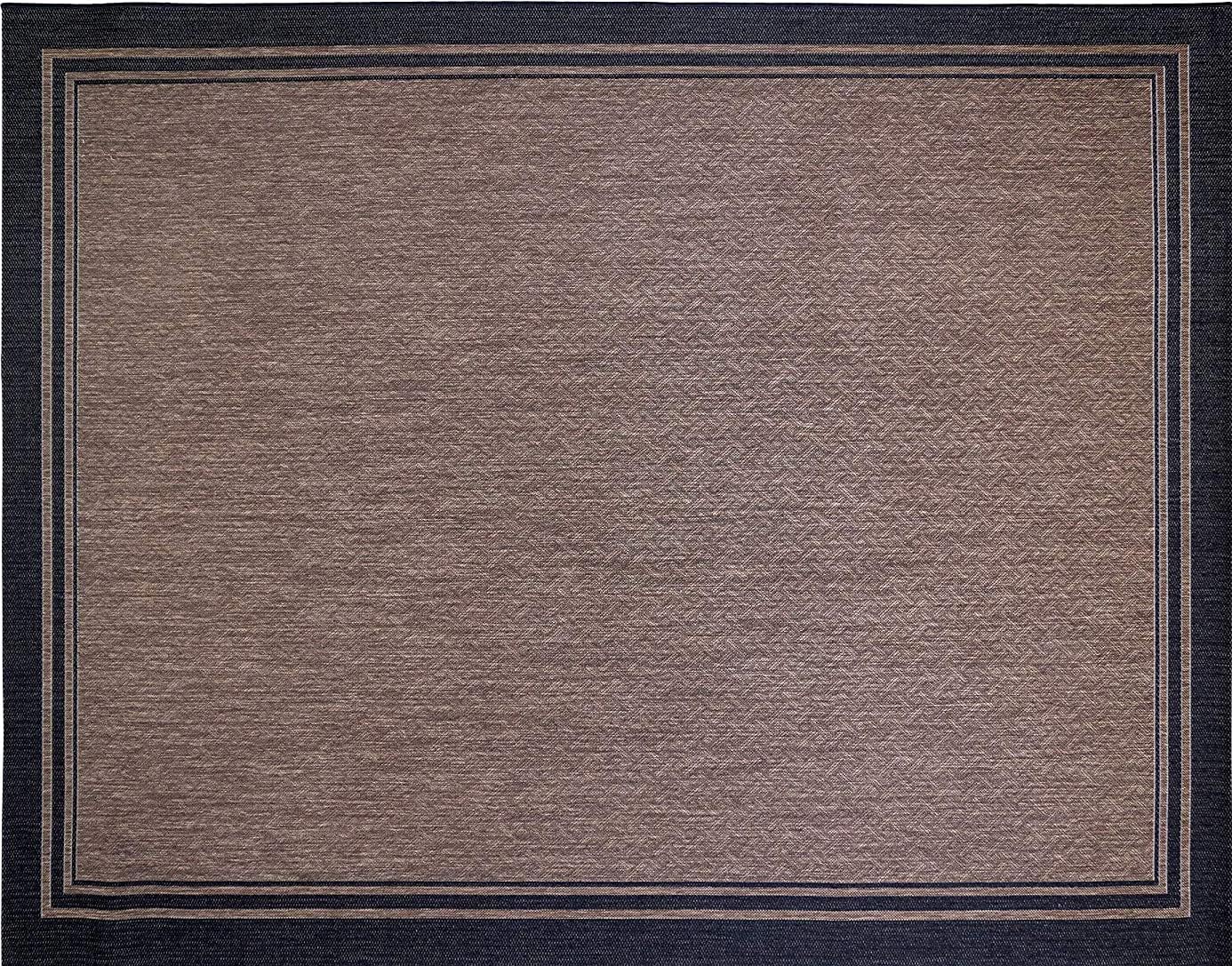 Gertmenian Indoor/Outdoor Flatweave Area Rug - 6x9 Medium, Stain & UV Resistant, Ideal for Deck, Patio, Poolside, Mudroom - Simple Border, Black Nut Brown, 22225