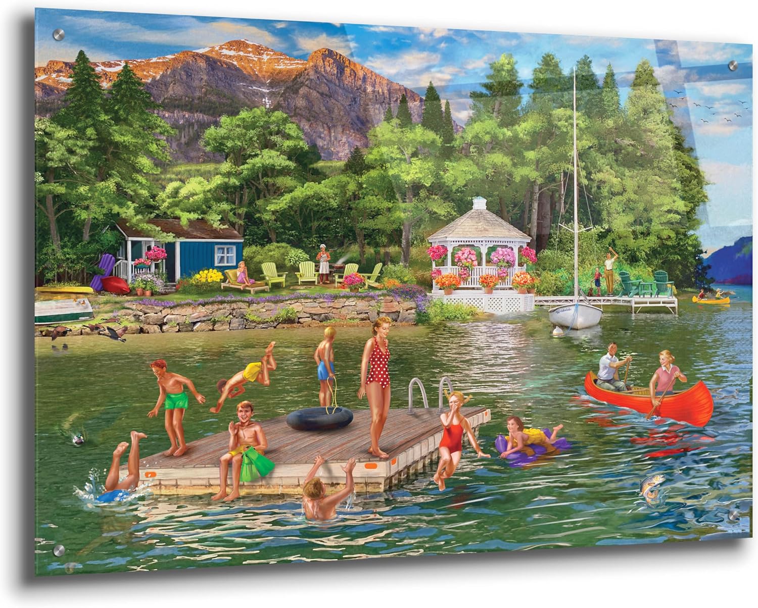 Epic Art 'Gazebo Lake' by Bigelow Illustrations Acrylic Glass Wall Art, 36' x 24'