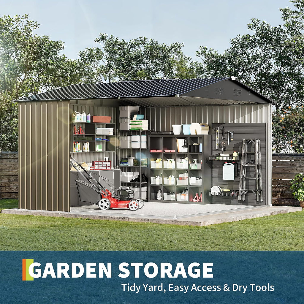 Garvee 10 X 10 FT Outdoor Storage Shed,Metal Garden Sheds&Outdoor Storage Clearance, Large Outdoor Storage Shed for Tools, Lawn Equipment, Garden Supplies - All Weather Lockable Metal Shed