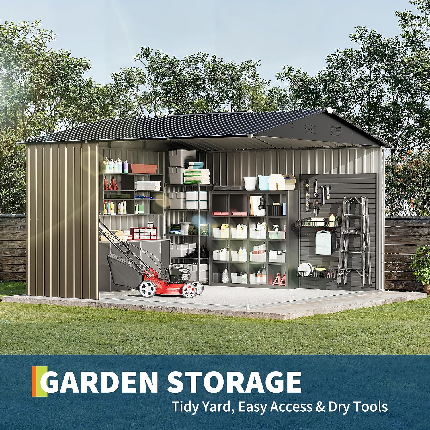 Garvee 10 X 10 FT Outdoor Storage Shed,Metal Garden Sheds&Outdoor Storage Clearance, Large Outdoor Storage Shed for Tools, Lawn Equipment, Garden Supplies - All Weather Lockable Metal Shed
