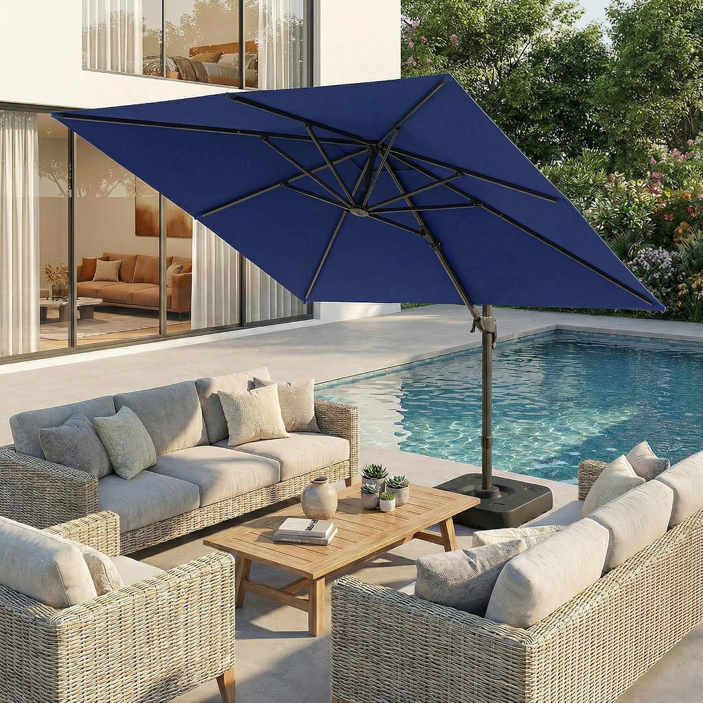 Hoteel 10ft Patio Umbrella Heavy Duty Aluminum Windproof & Shade Provision Outdoor Cantilever Double Top Offset Large Umbrella with 360°Rotation for Patio Pool Deck Gazebo, Dark Blue