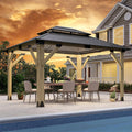11x13 FT Wood Gazebo,Outdoor Wooden Hardtop Gazebo with Galvanized Steel Doule Roof,Cedar Wood Frame Gazebos Patio Backyard Deck