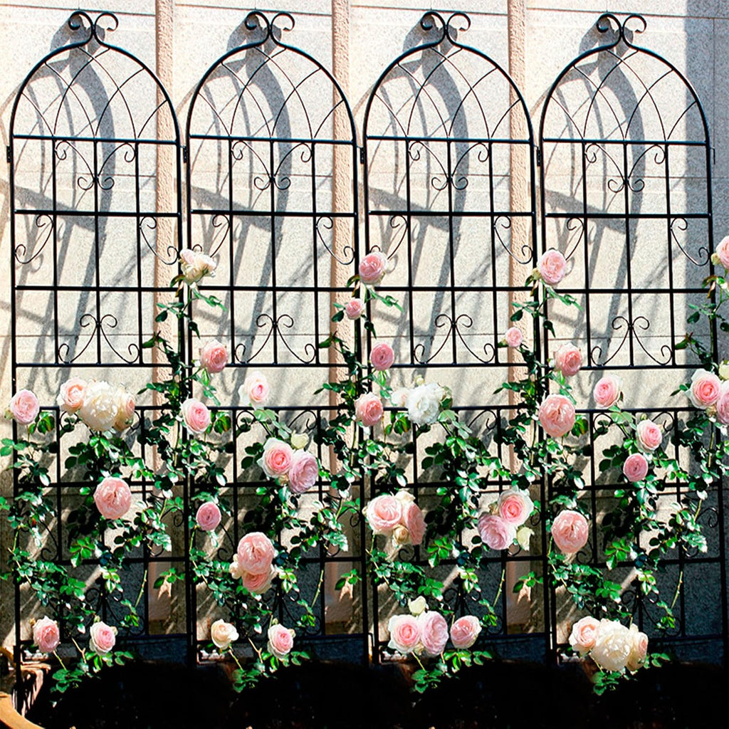 4 Pack 71'x80' Metal Garden Trellis with Galvanized Tube,Vines Plant Rose Vegetable Support,w/Pre-Cut and Pre-drilled Holes,Large Decorative Outdoor,for Backyard,Farm,Black