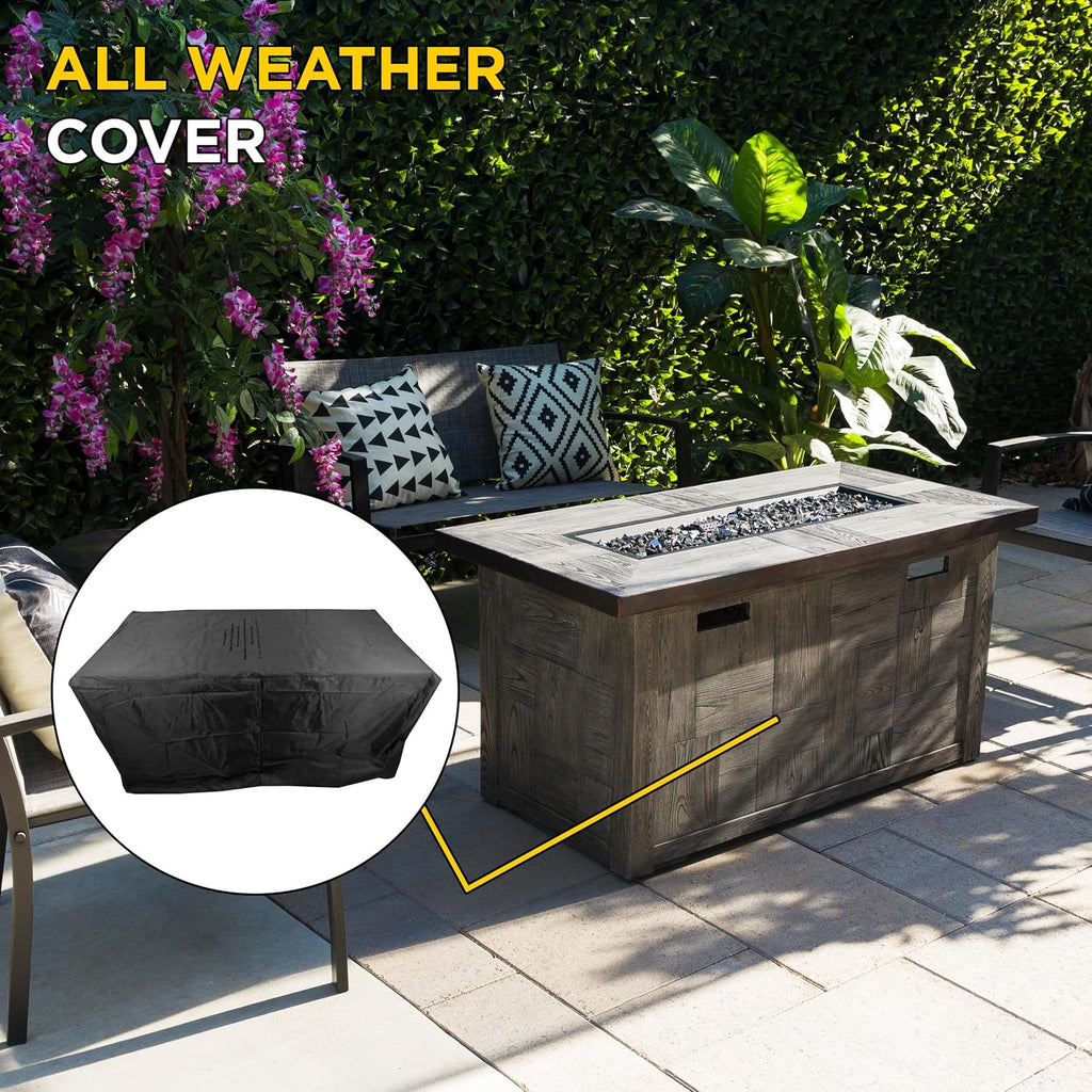 Alpine Corporation GXT974 Rectangular Wood Look Fire Pit Table with 50K BTU & Adjustable Flame, Cozy Patio Décor, 24' H, Gray