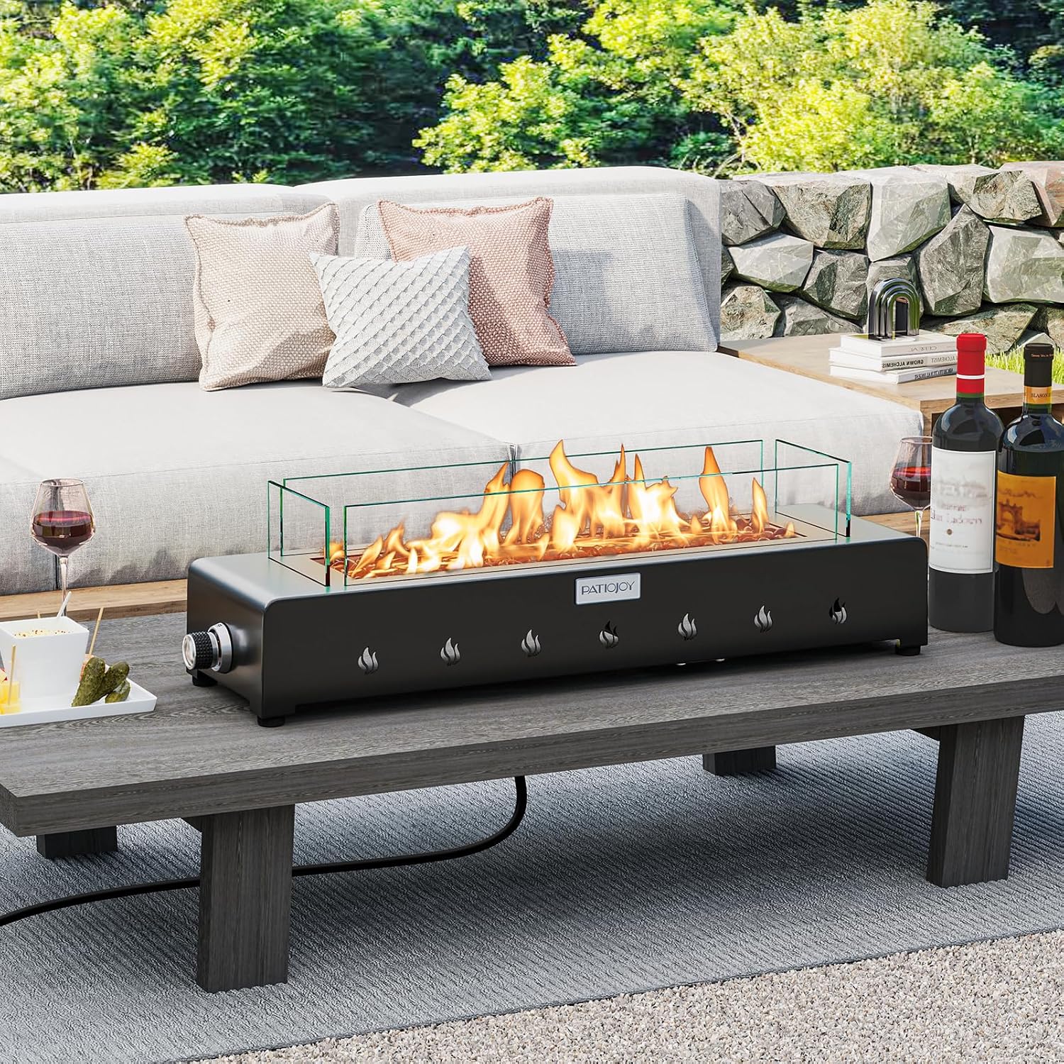 Tangkula 30 Inch Tabletop Propane Fire Pit, Portable Mini Fireplace with Wind Guard & Stainless Steel Burner, 40,000 BTU Metal Fire Pit with Glass Rocks & Cover for Patio, Camping