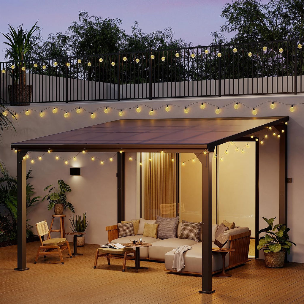 Pamapic 10 * 12FT Pergola,4 * 4 Inch Thickened Pillars & Enlarged Base,Outdoor Hardtop Lean to Gazebo,Wall Mounted Pergola,Pergolas Gazebos Clearance,Aluminum Frame Pergola,UV Resistant Patio Roof