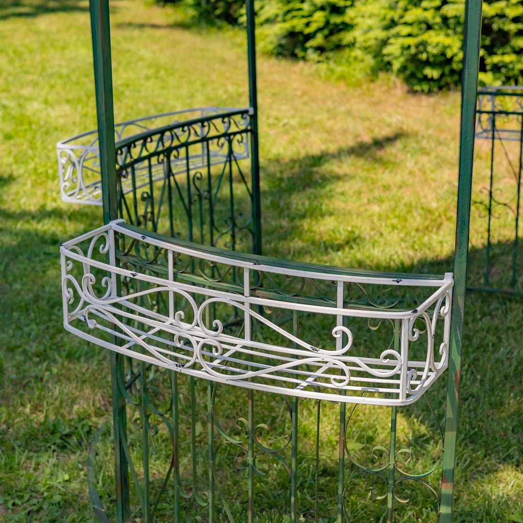 11.25ft. Tall Round Iron Gazebo with Four Side Walls & Flowers Baskets Seville (Antique Green)