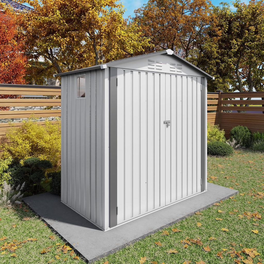 Organize and Secure with 6x3.6 FT Metal Shed, Waterproof Outdoor Storage with Lockable Door & Clear Window for Garden Tools, Patio Furniture, Bicycles, White