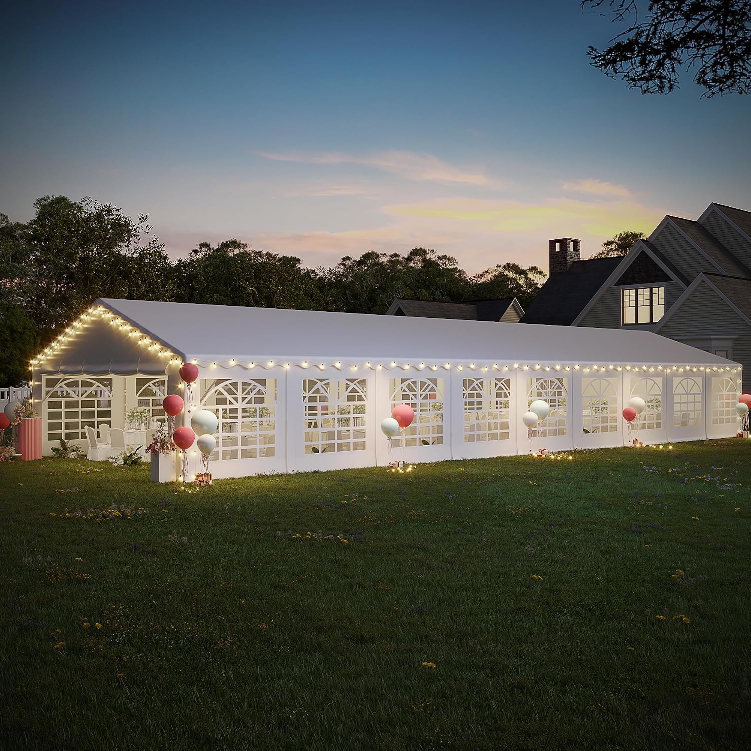 EROMMY 20x60FT Heavy Duty Party Tent, White Outdoor Wedding Canopy with Removable Sidewalls, 2 Roll-Up Doors & 5 Storage Bags, Large Event Shelter for Commercial or Backyard Use