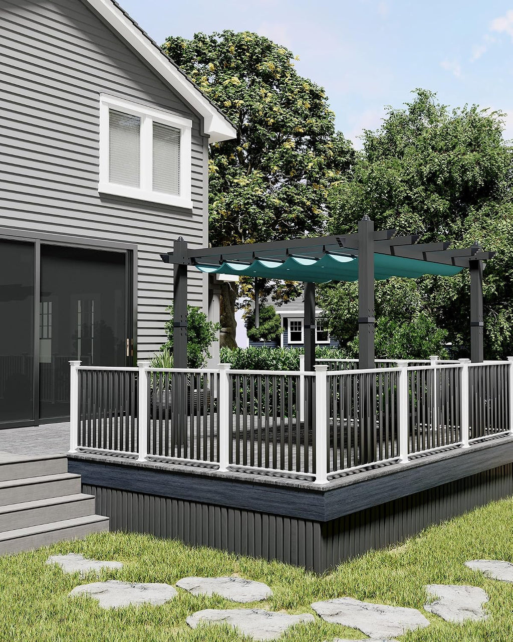 KYBOLT 10x10 Ft Outdoor Pergola Metal Gazebo with Retractable Canopy for Backyard Deck Patio Porch Grape Trellis(Blue)