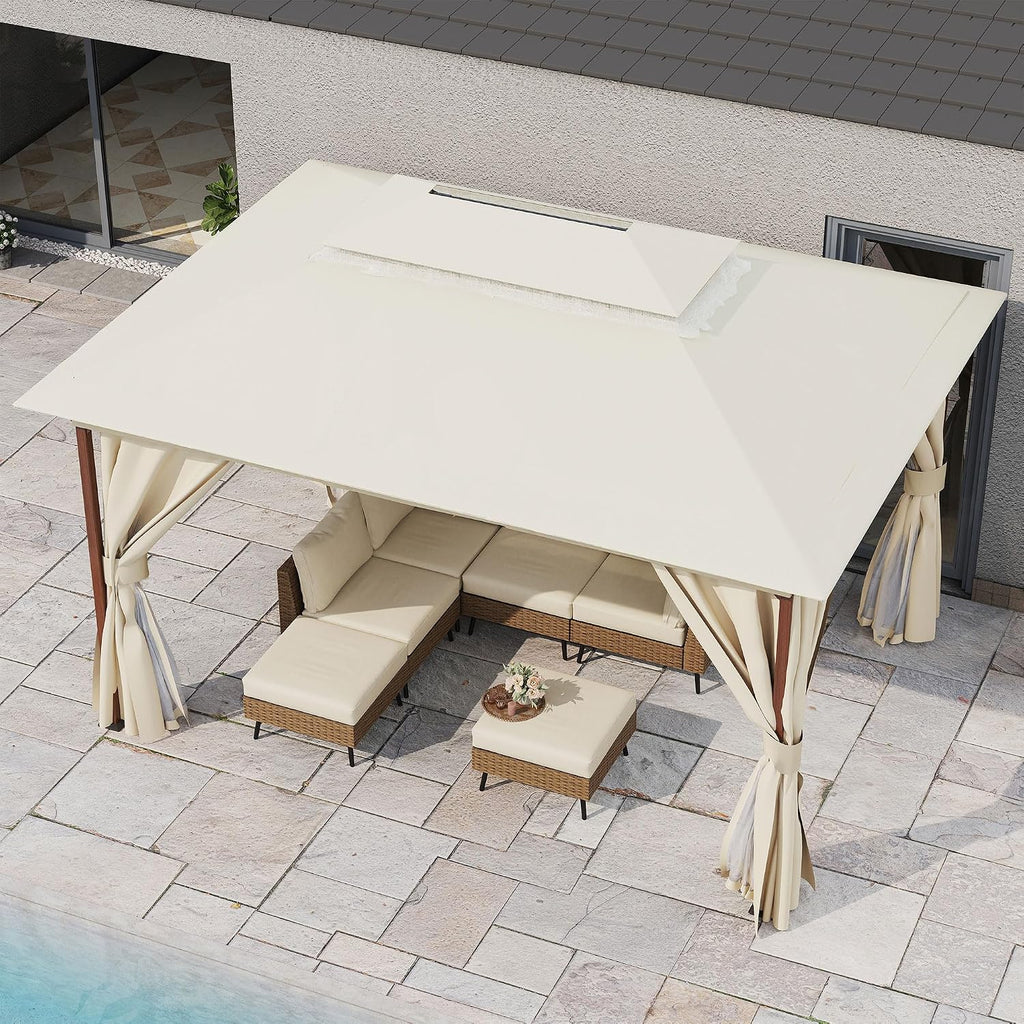 LAUSAINT HOME 10'x13' Outdoor Gazebo, Metal Frame Heavy Duty Patio Canopy Tent Shelter with Double Roofs, Mosquito Nettings and Privacy Screens for Backyard, Garden, Lawn, Cream White