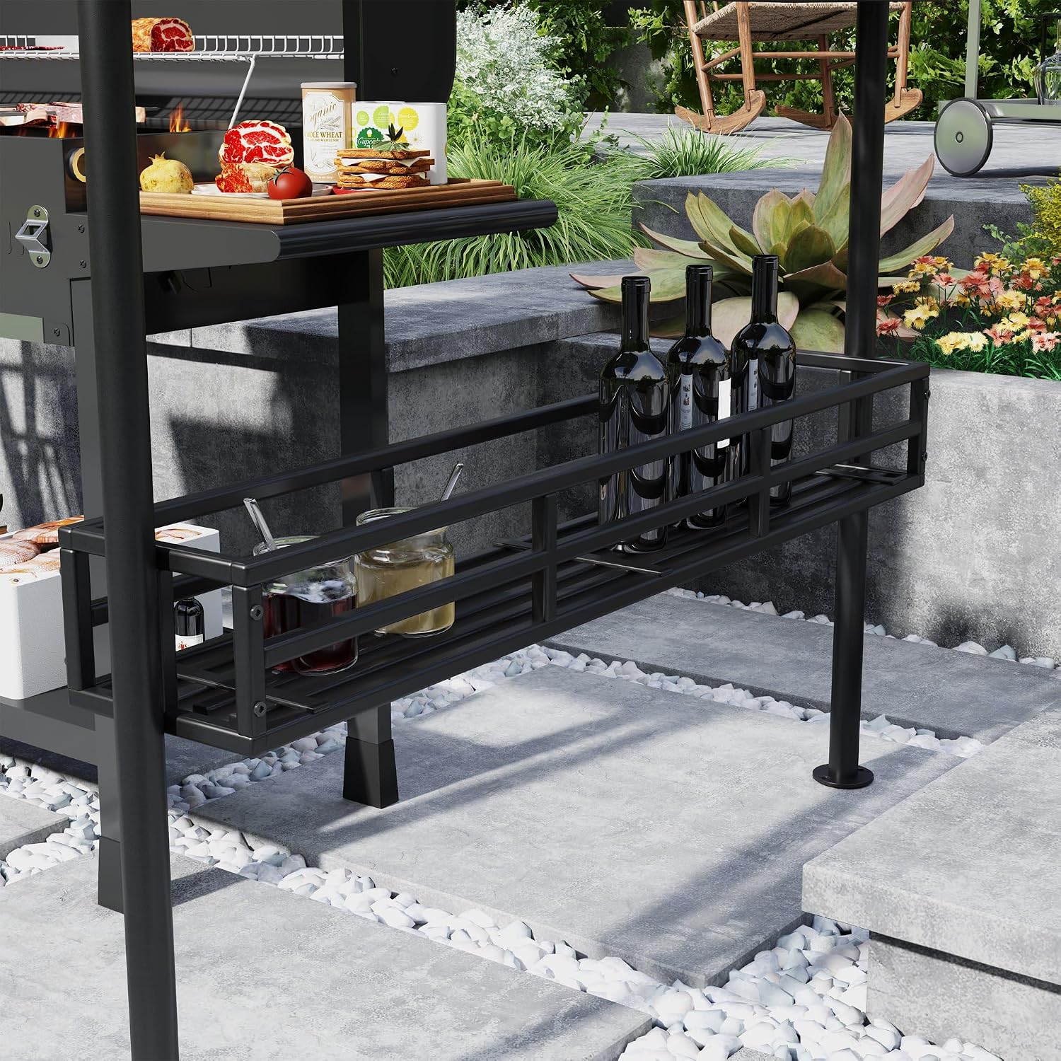 Outsunny 8' x 5' Grill Gazebo, 2-Tier Outdoor BBQ Gazebo with Ceiling Hook, 2 Side Shelves and Storage Baskets for Patio Deck Yard, Dark Gray