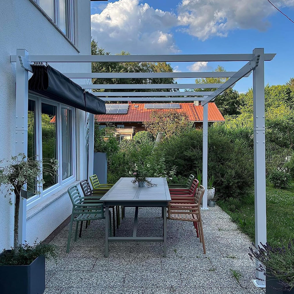 PURPLE LEAF 10' x 12' Outdoor Retractable Pergola Heavy-Duty Aluminum White Pergola with Sun Shade Canopy Patio Modern Shelter for Garden Yard Deck Grape Trellis, Grey