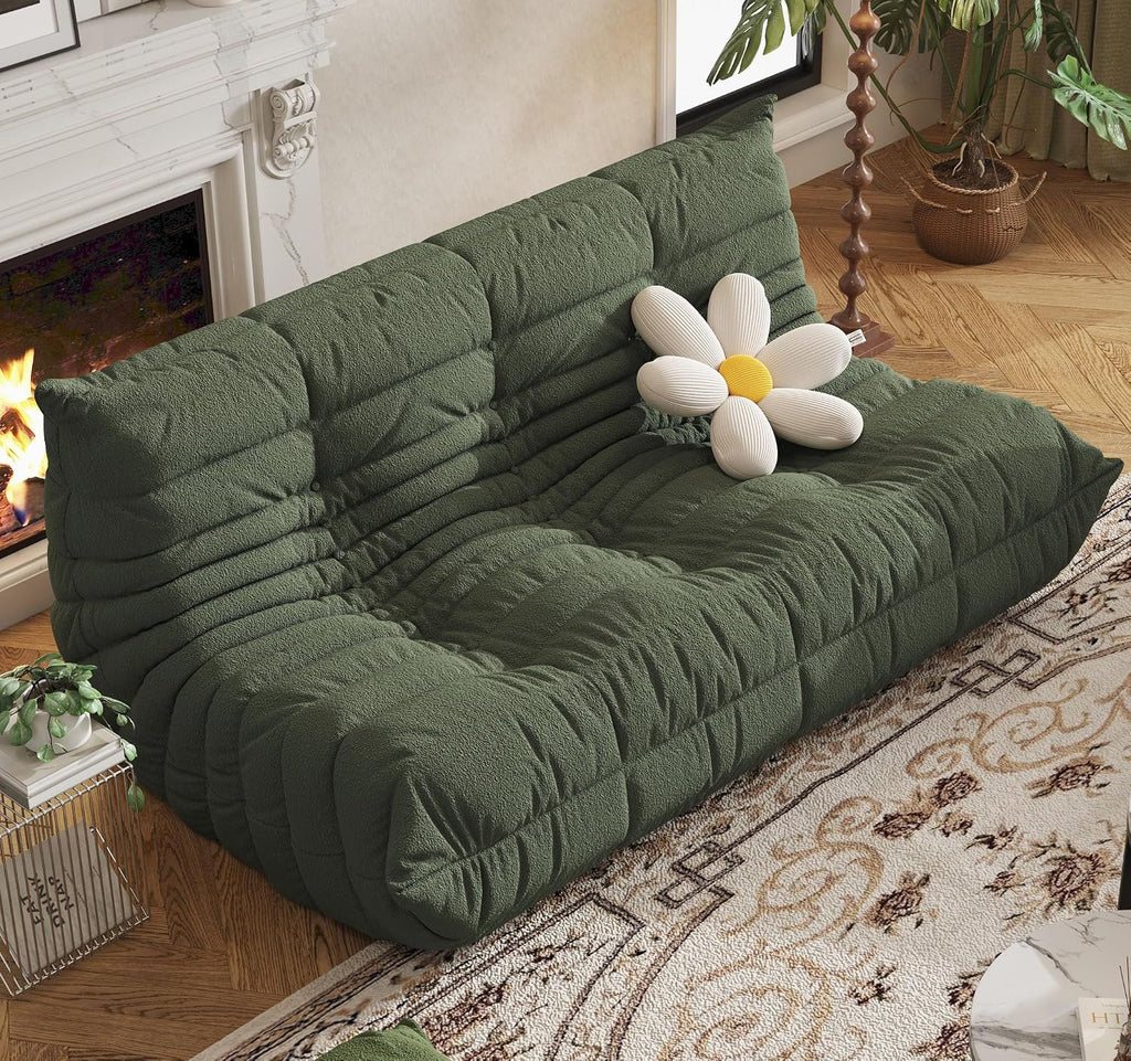3-Seater Giant Loveseat Boneless Bean Bag Chair for Adults - Teddy Fleece Fireside Accent Chair with Memory Foam, Comfy Lazy Floor Sofa Couch Chaise Lounge for Living Room Bedroom Theater