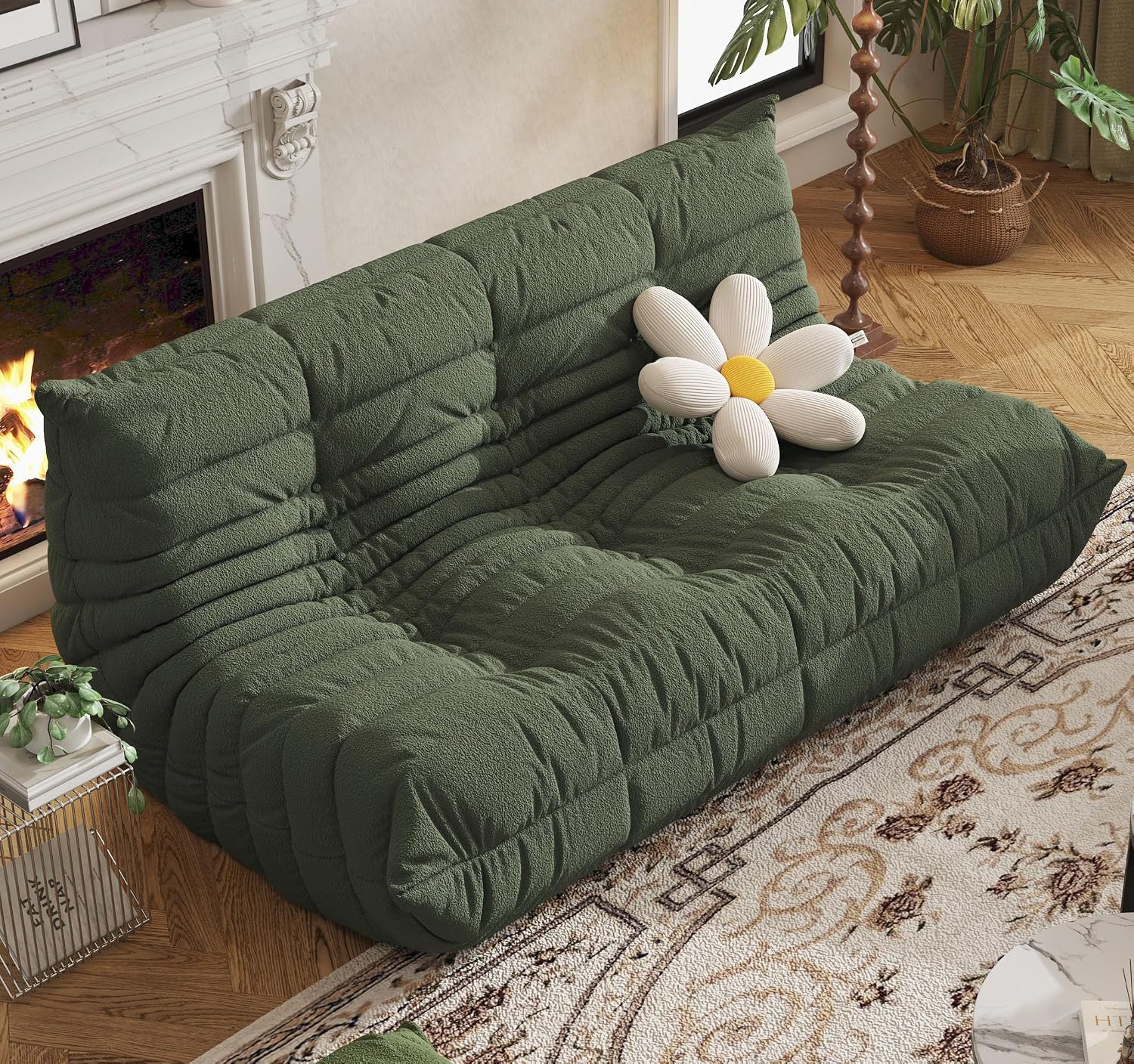 3-Seater Giant Loveseat Boneless Bean Bag Chair for Adults - Teddy Fleece Fireside Accent Chair with Memory Foam, Comfy Lazy Floor Sofa Couch Chaise Lounge for Living Room Bedroom Theater